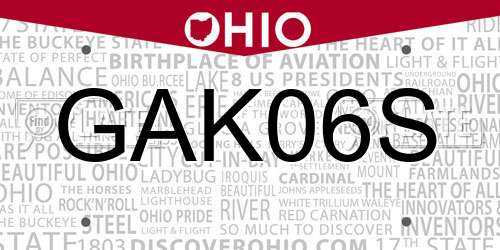GAK06S Ohio License Plate