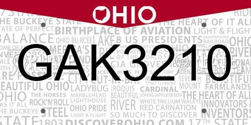 GAK3210 Ohio License Plate