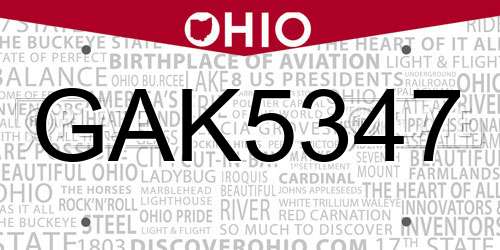 GAK5347 Ohio License Plate
