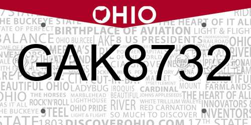 GAK8732 Ohio License Plate