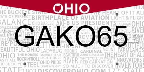 GAKO65 Ohio License Plate