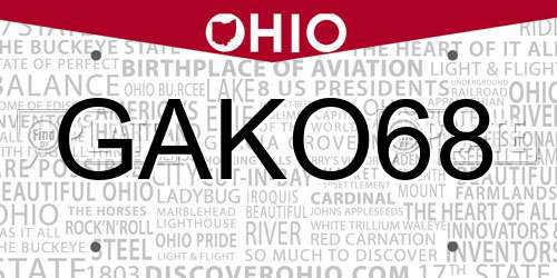 GAKO68 Ohio License Plate