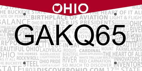 GAKQ65 Ohio License Plate