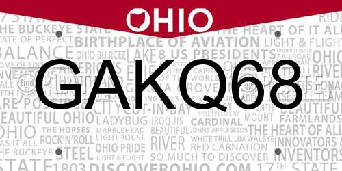 GAKQ68 Ohio License Plate