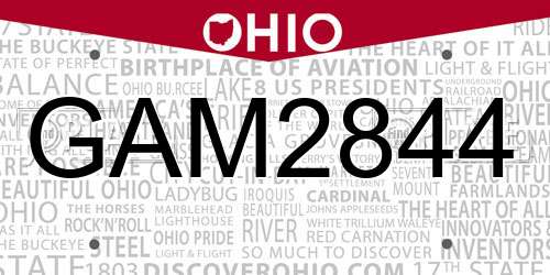 GAM2844 Ohio License Plate