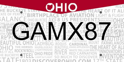 GAMX87 Ohio License Plate