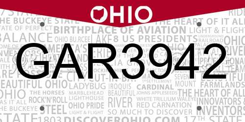 GAR3942 Ohio License Plate