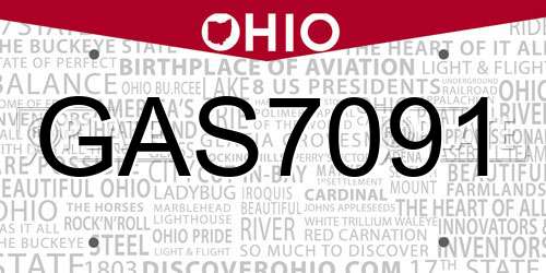 GAS7091 Ohio License Plate
