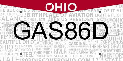 GAS86D Ohio License Plate