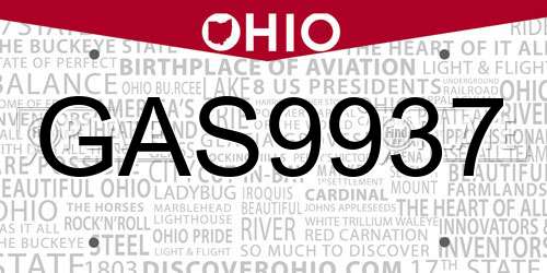 GAS9937 Ohio License Plate