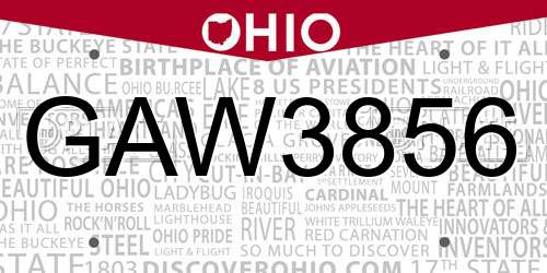 GAW3856 Ohio License Plate