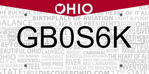 GB0S6K Ohio License Plate