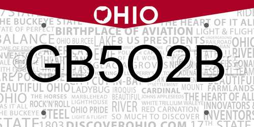 GB5O2B Ohio License Plate