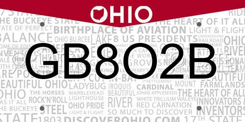GB8O2B Ohio License Plate