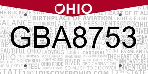 GBA8753 Ohio License Plate