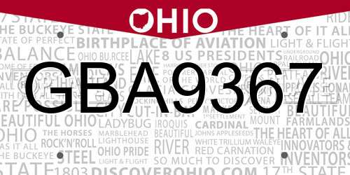 GBA9367 Ohio License Plate