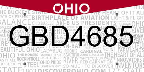 GBD4685 Ohio License Plate