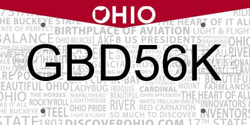 GBD56K Ohio License Plate