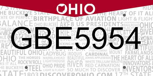 GBE5954 Ohio License Plate