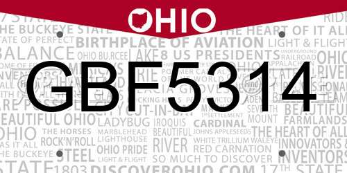 GBF5314 Ohio License Plate