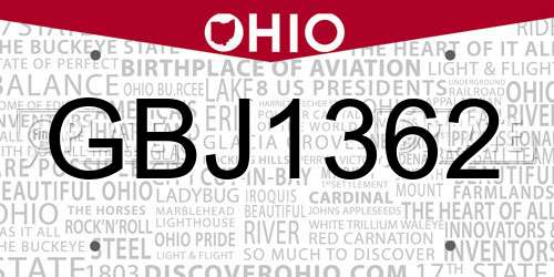 GBJ1362 Ohio License Plate