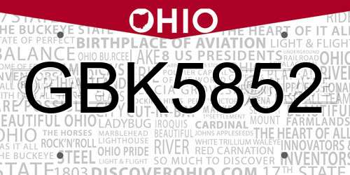 GBK5852 Ohio License Plate