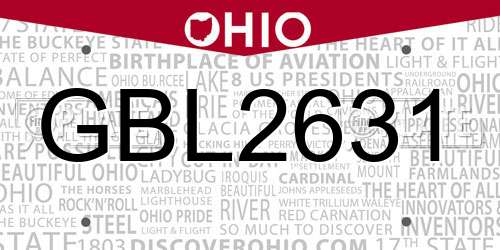 GBL2631 Ohio License Plate