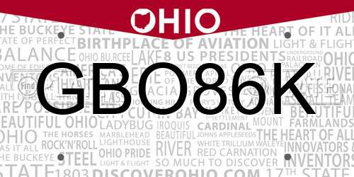 GBO86K Ohio License Plate