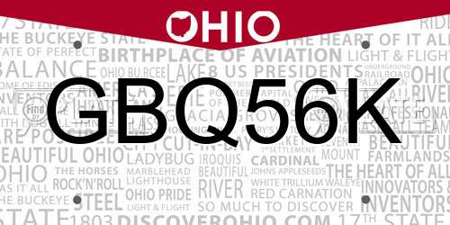 GBQ56K Ohio License Plate