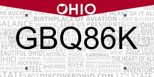 GBQ86K Ohio License Plate