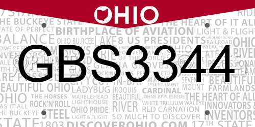 GBS3344 Ohio License Plate