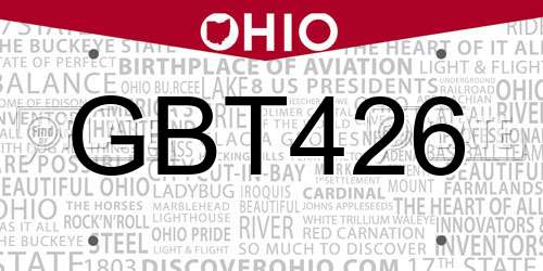 GBT426 Ohio License Plate