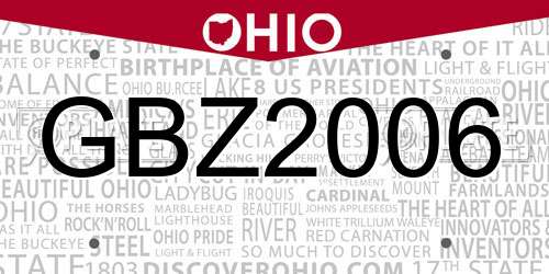 GBZ2006 Ohio License Plate