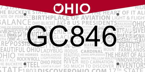 GC846 Ohio License Plate