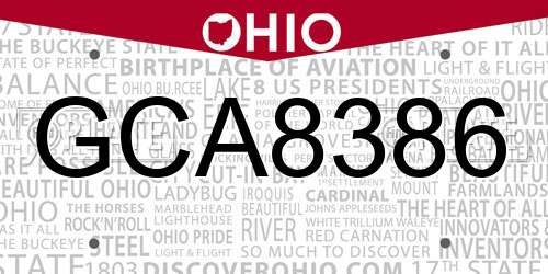 GCA8386 Ohio License Plate
