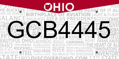 GCB4445 Ohio License Plate
