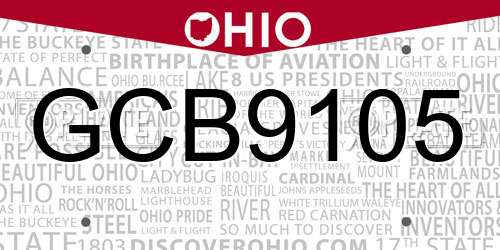 GCB9105 Ohio License Plate