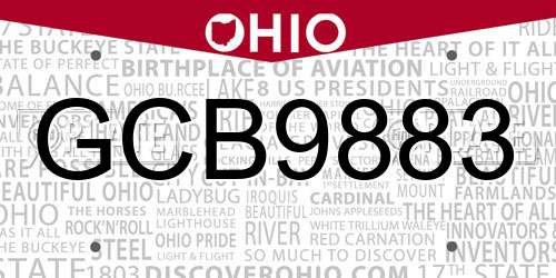 GCB9883 Ohio License Plate