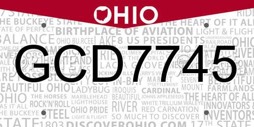 GCD7745 Ohio License Plate