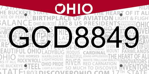 GCD8849 Ohio License Plate