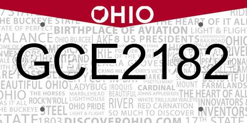GCE2182 Ohio License Plate