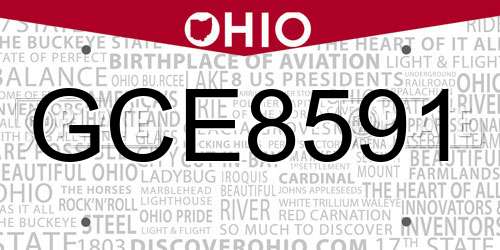 GCE8591 Ohio License Plate