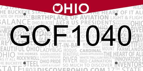GCF1040 Ohio License Plate