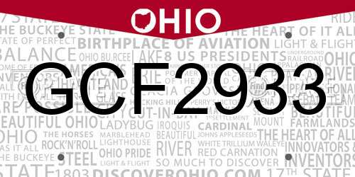 GCF2933 Ohio License Plate