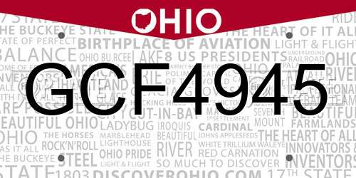 GCF4945 Ohio License Plate