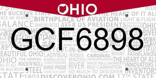 GCF6898 Ohio License Plate