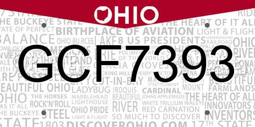 GCF7393 Ohio License Plate