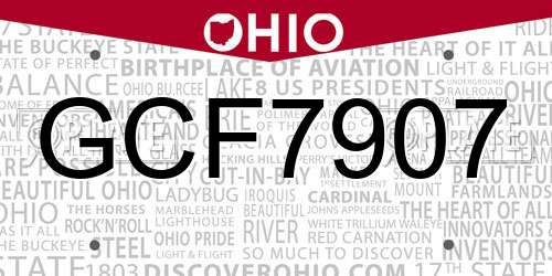 GCF7907 Ohio License Plate