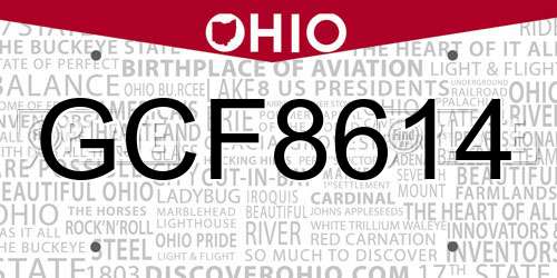 GCF8614 Ohio License Plate