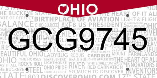 GCG9745 Ohio License Plate
